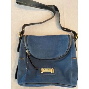 Maxx New York Signature Navy Suede Crossbody Bag Leather Trim Paisley Lining